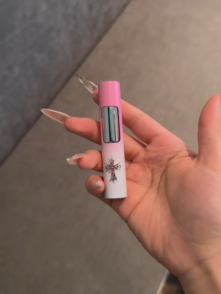 Pink Crystal Cross Gradient Flame Windproof Torch Lighter | Elegant Gift for Her