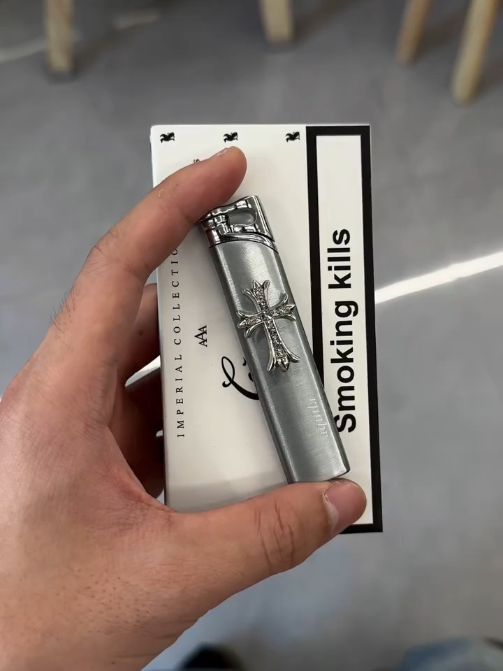 Brushed Silver Cross Gradient Flame Windproof Torch Lighter | Unique Gift
