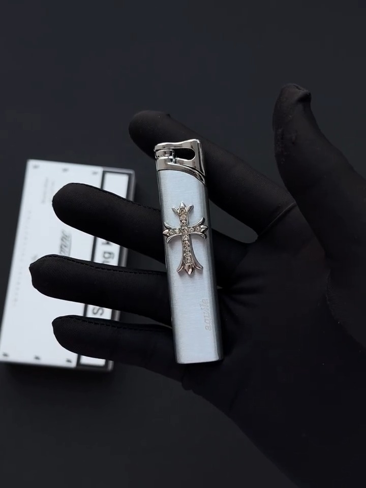 Brushed Silver Cross Gradient Flame Windproof Torch Lighter | Unique Gift