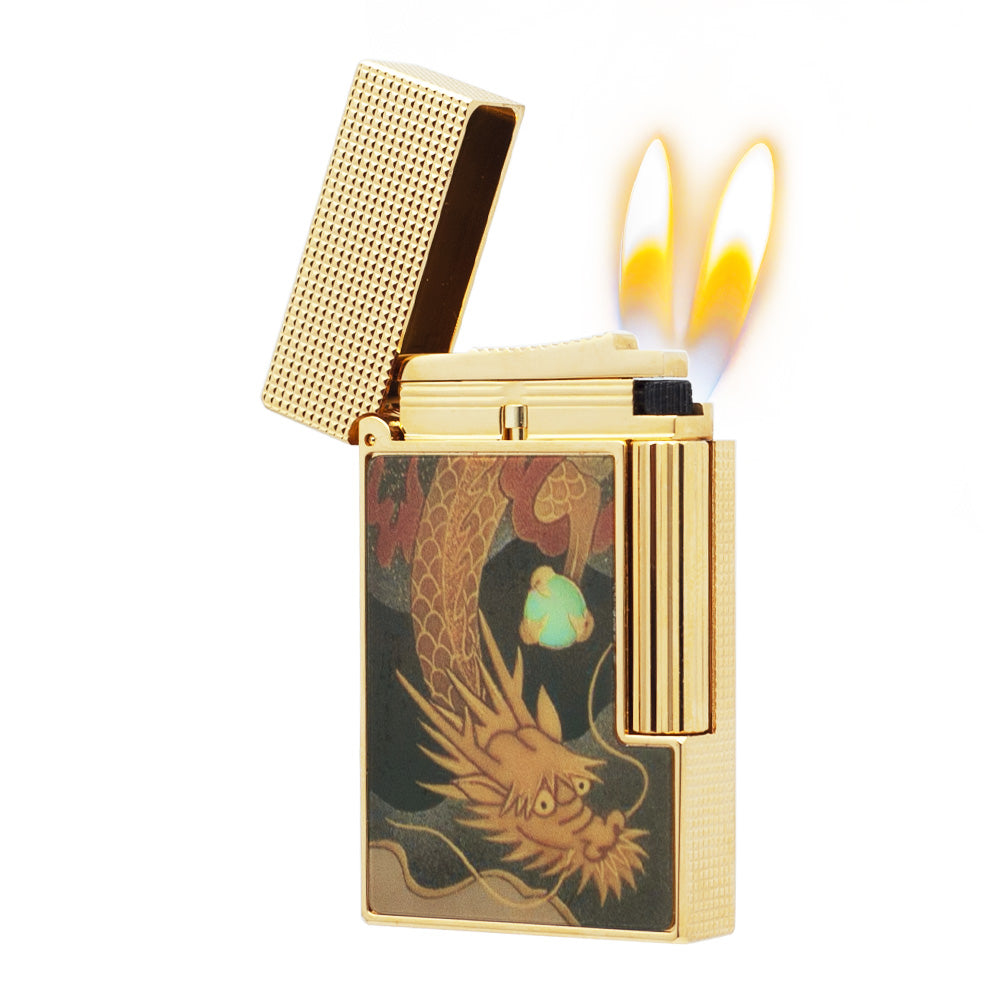 Double Flame S.T. Dupont Ligne 2 Maki-e Dragon Lacquered Lighter - Detail View