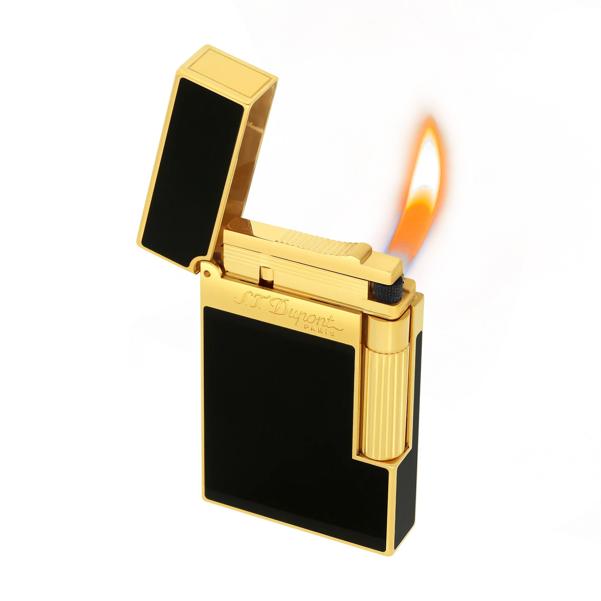 Slant Fire ST Dupont Ligne 2 Lighter Black Lacquer - Gold - Angle View