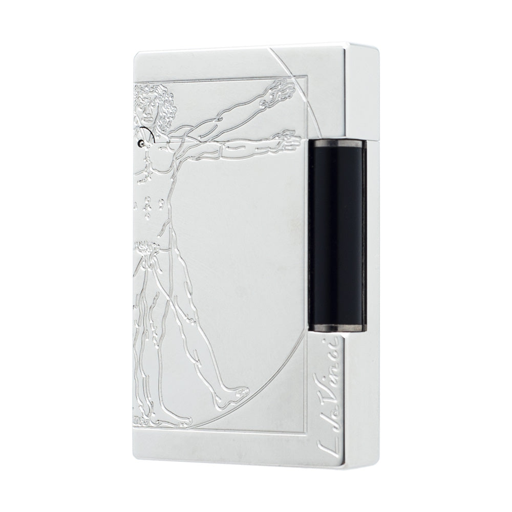 S.T. Dupont Lighter Uomo vitruviano Da Vinci Man Pattern - Silver - Close-up