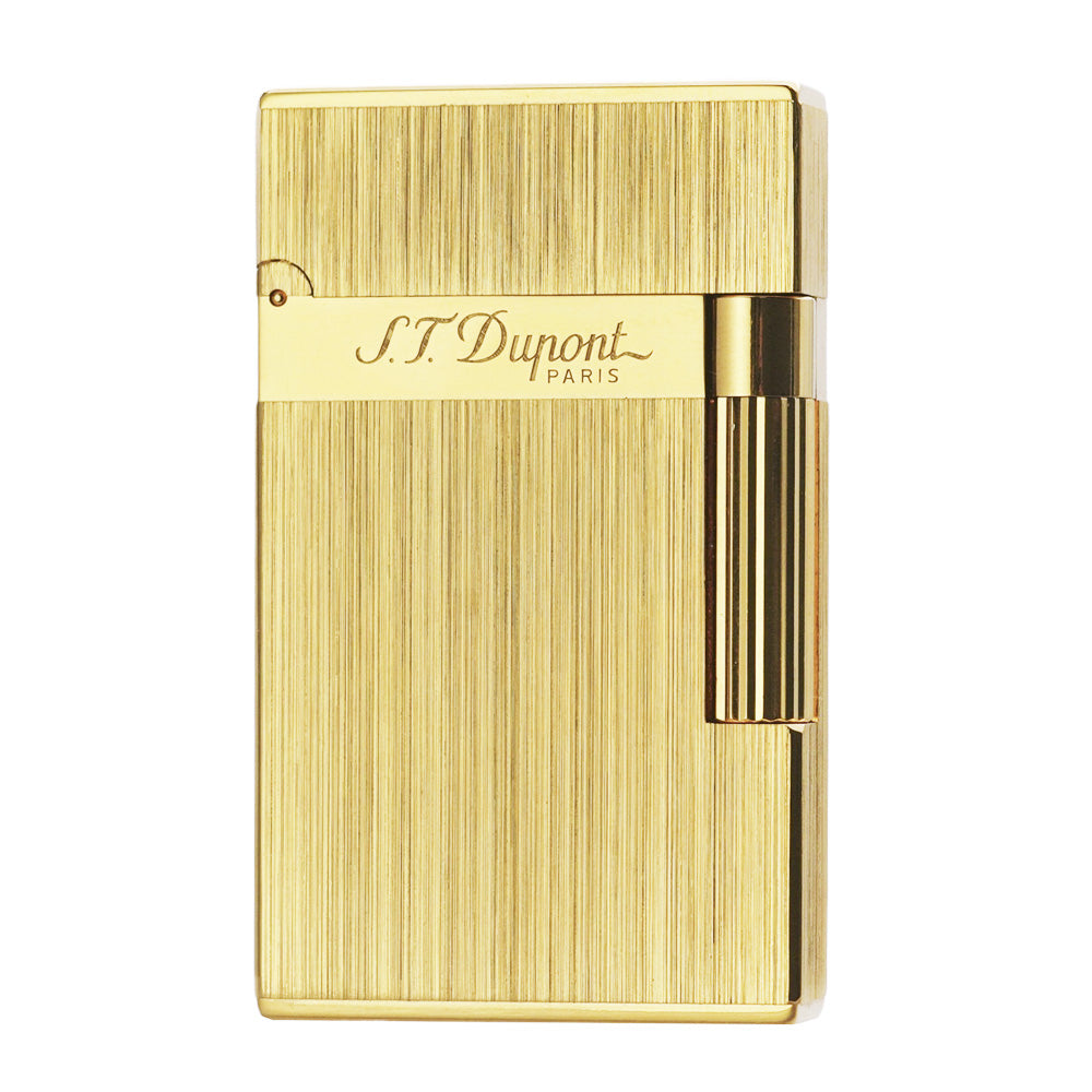 NEW Wide Brass Brushed S.T.Dupont Metal Lighter - Yellow Gold - Angle View