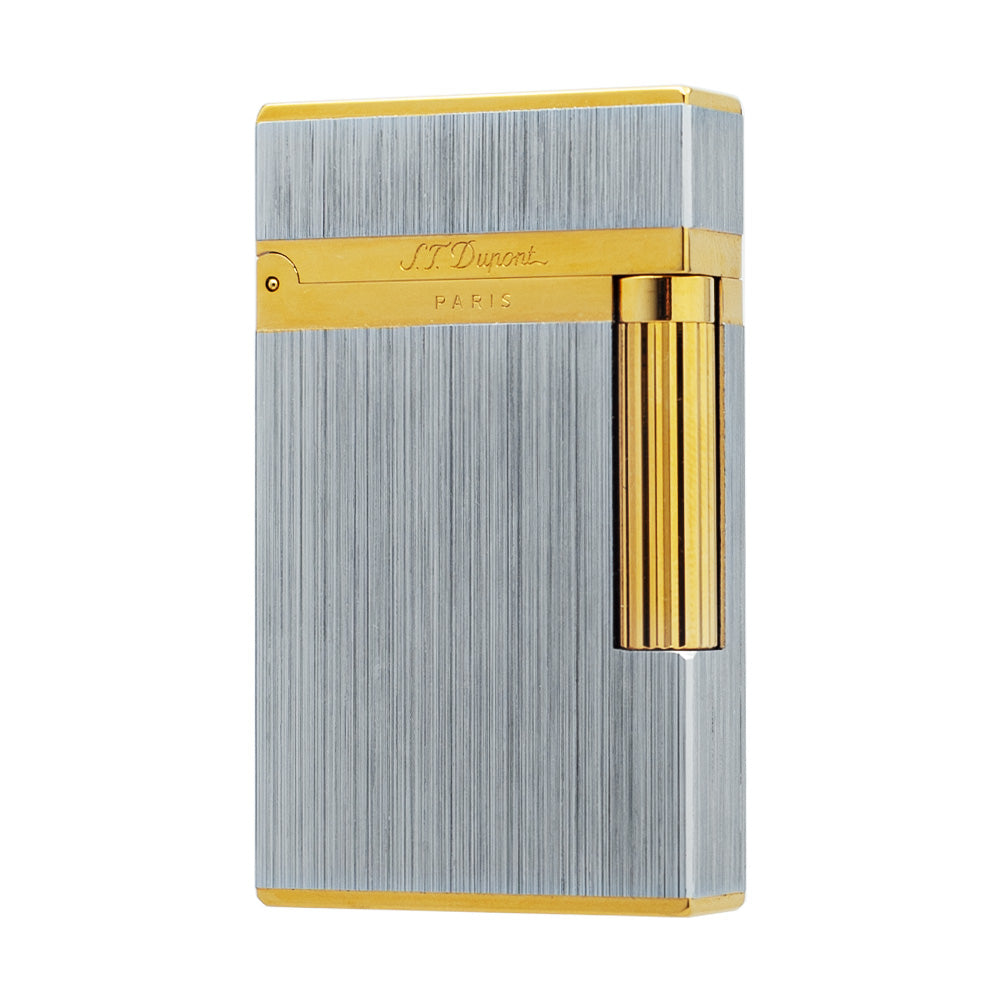 Brushed Metal ST Dupont Ligne 2 Lighter - Gold with Silver - View 13