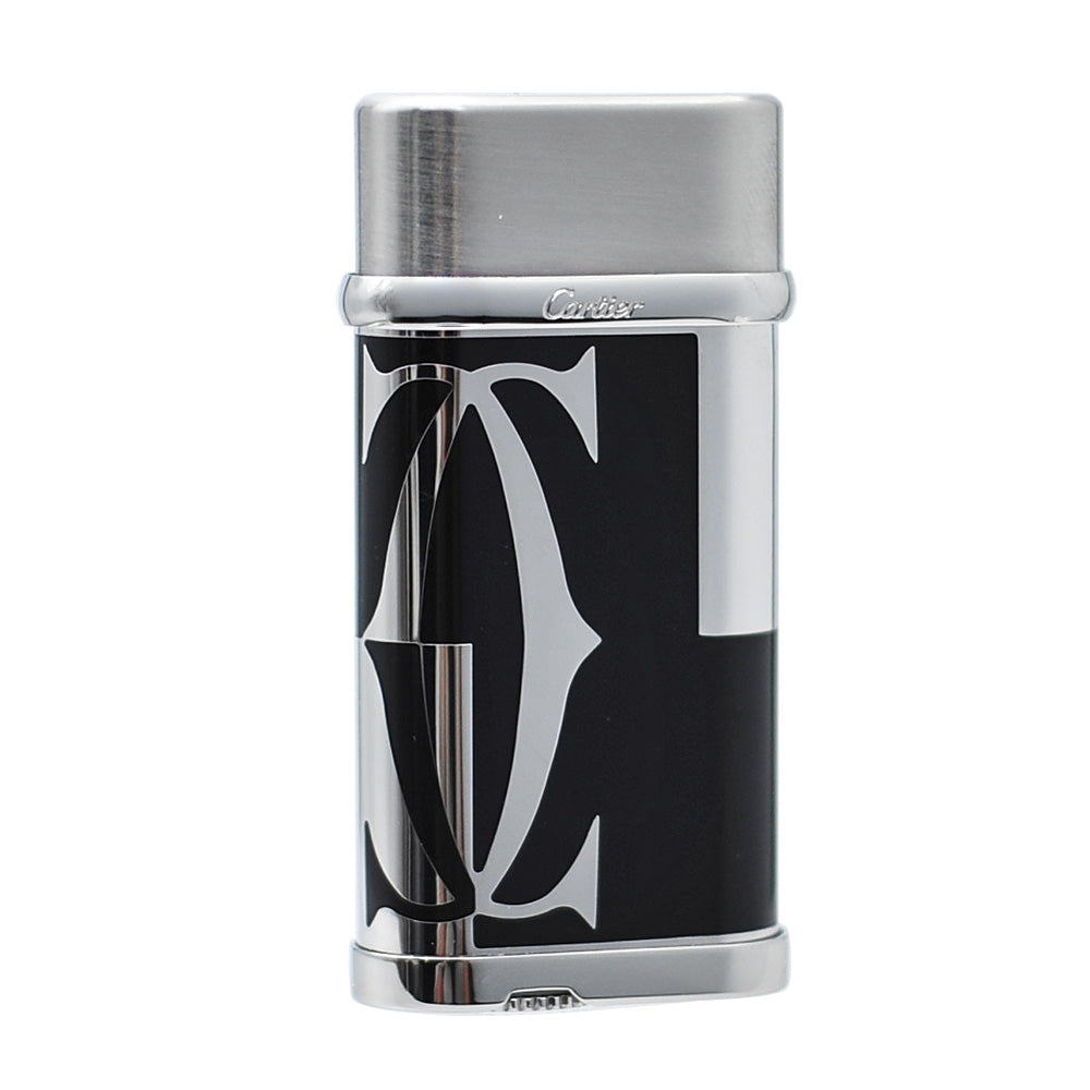 Cartier LOGOTYPE MOTIF Cigarette Lighter Black Lacquer Pink Gold - Black with Silver - Angle View