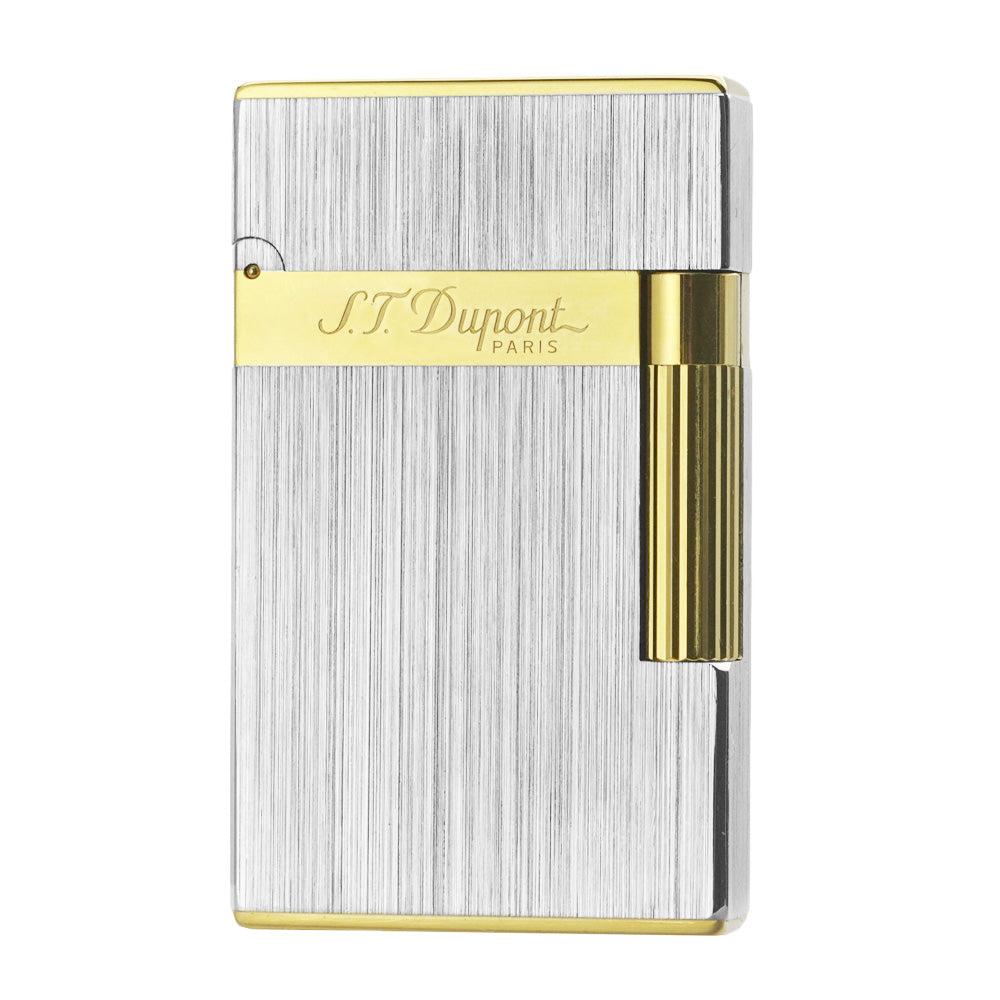 NEW Wide Brass Brushed S.T.Dupont Metal Lighter - Silver with gold - Front View