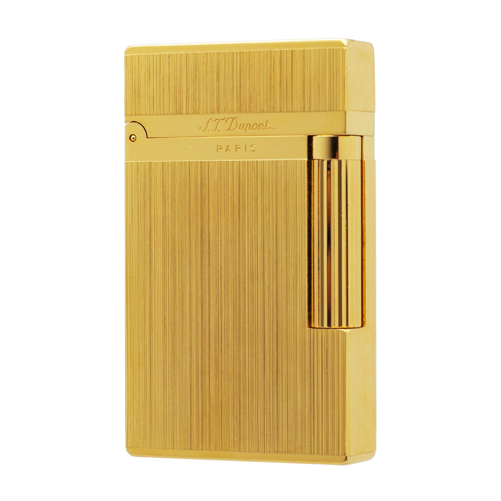 Brushed Metal ST Dupont Ligne 2 Lighter - Gold - Angle View