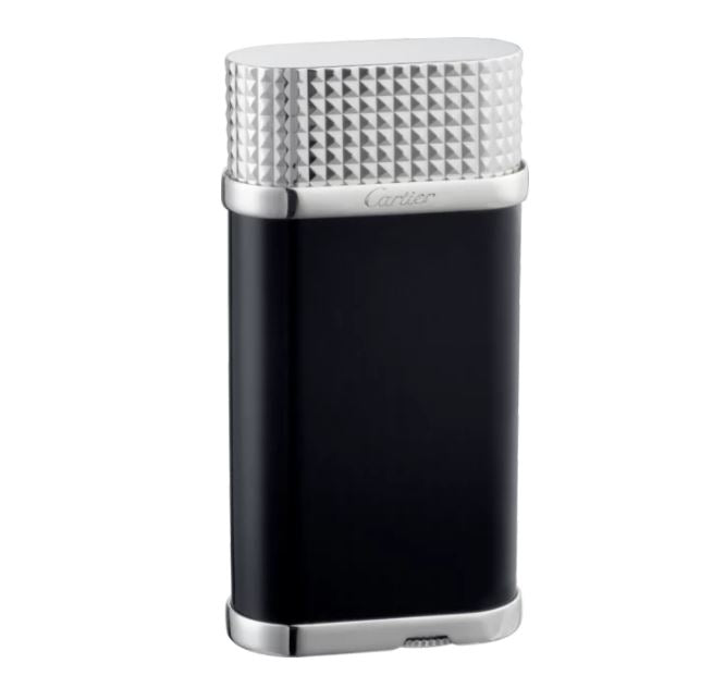 Cartier CLOUS DE PARIS DECOR Lighter Black Lacquer Silver Finish - Silver - Front View