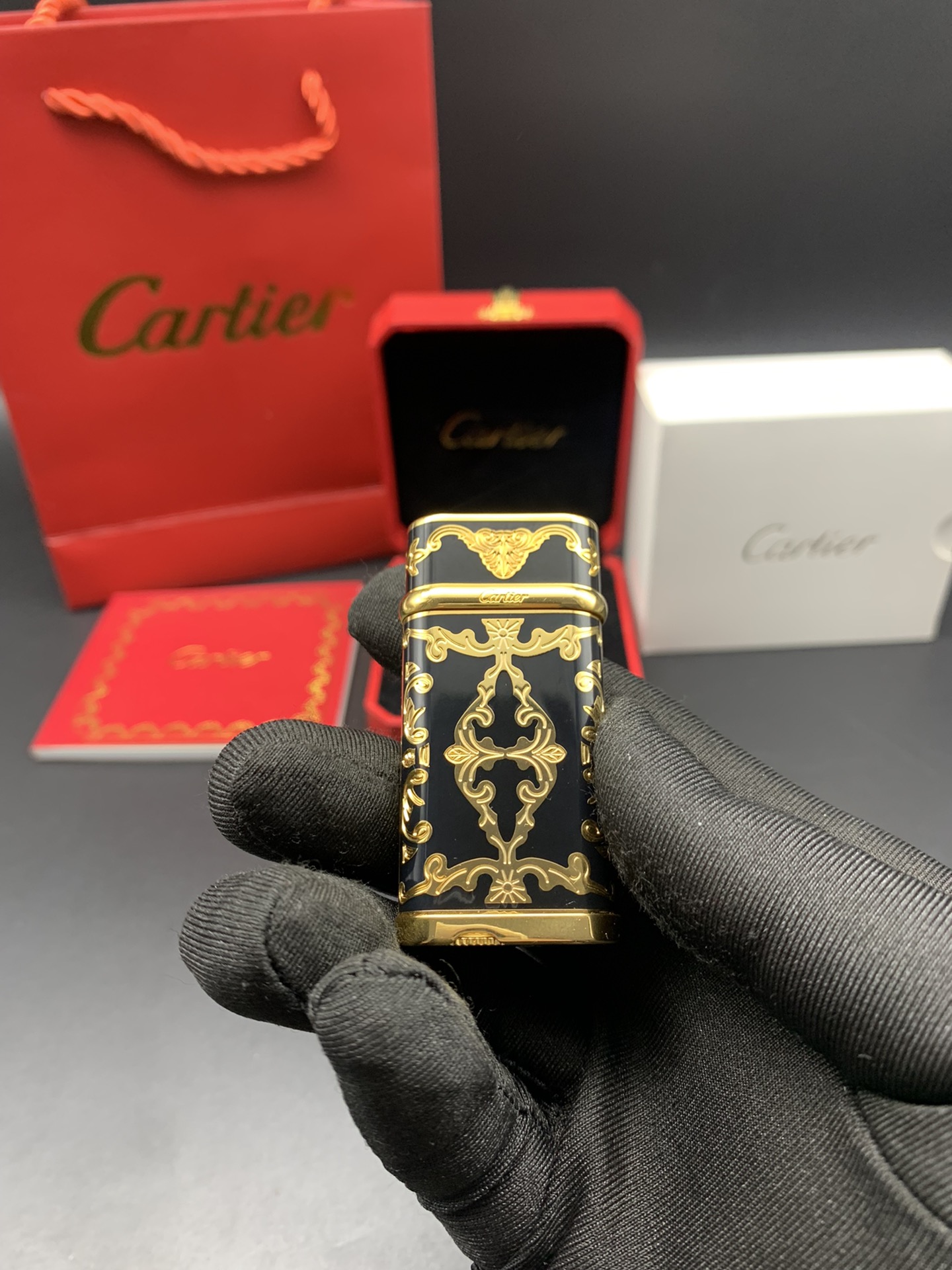 Cartier Lighter Black & Gold Vintage Baroque Scroll Edition With Gift Box