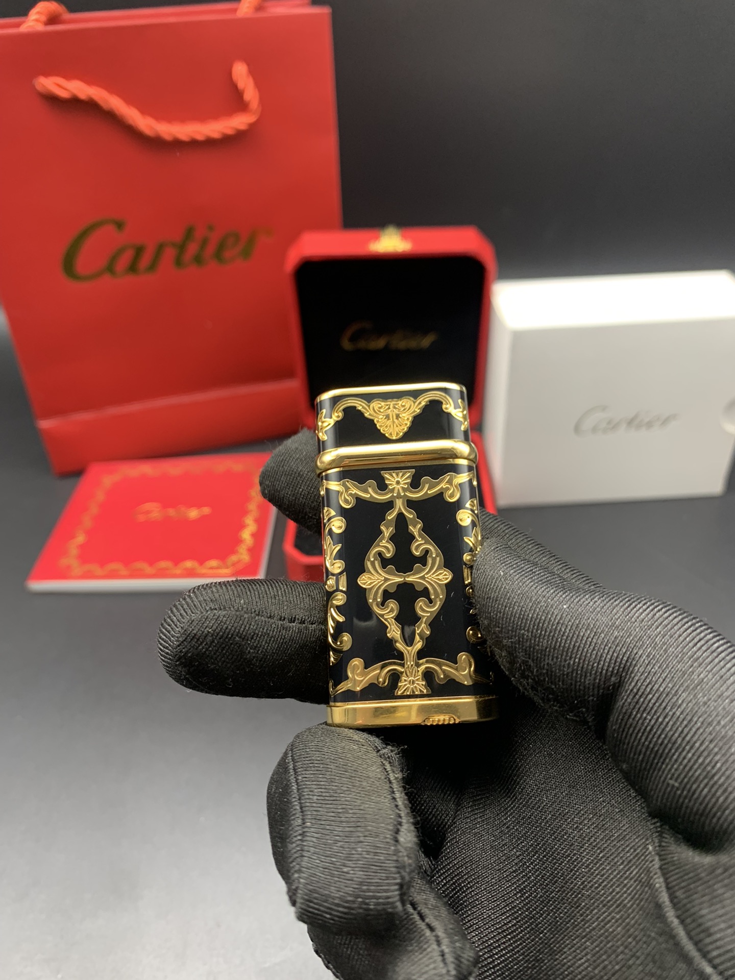 Cartier Lighter Black & Gold Vintage Baroque Scroll Edition With Gift Box