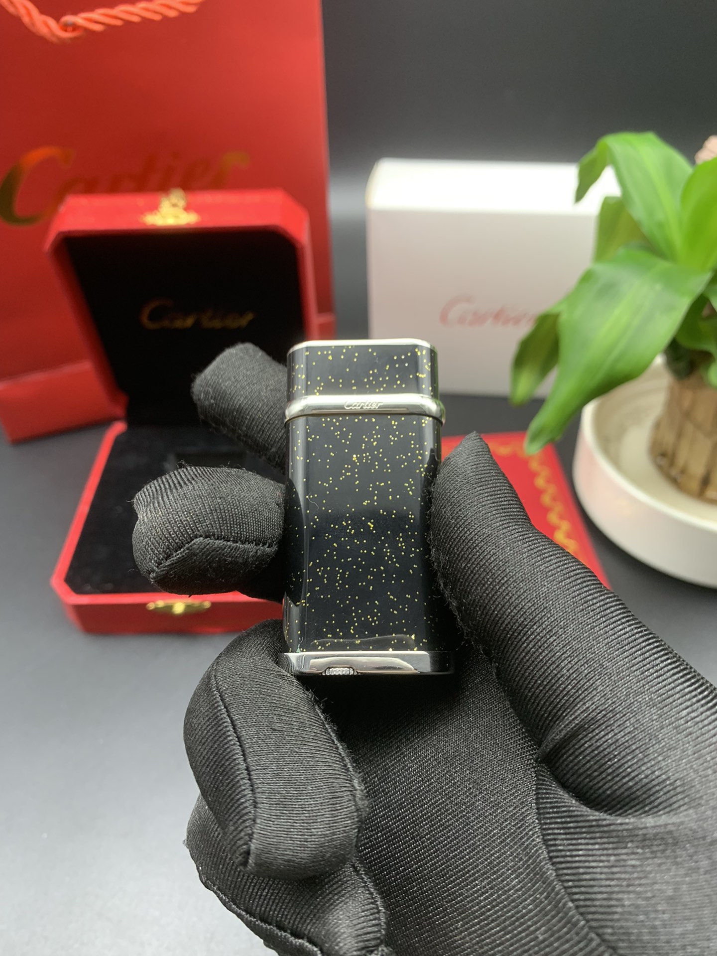 Cartier Lighter Deep Black Lacquer with Silver Dust Sparkle Edition With Gift Box