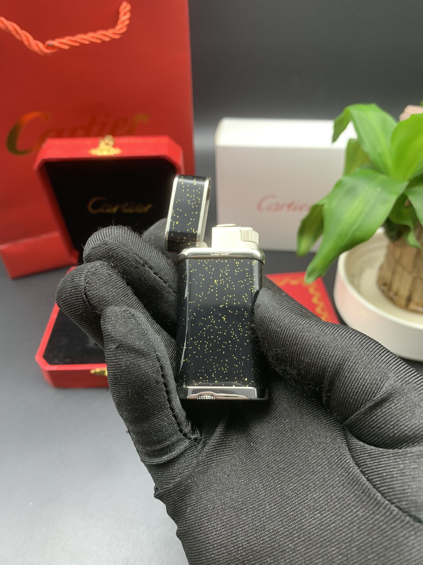 Cartier Lighter Deep Black Lacquer with Silver Dust Sparkle Edition With Gift Box