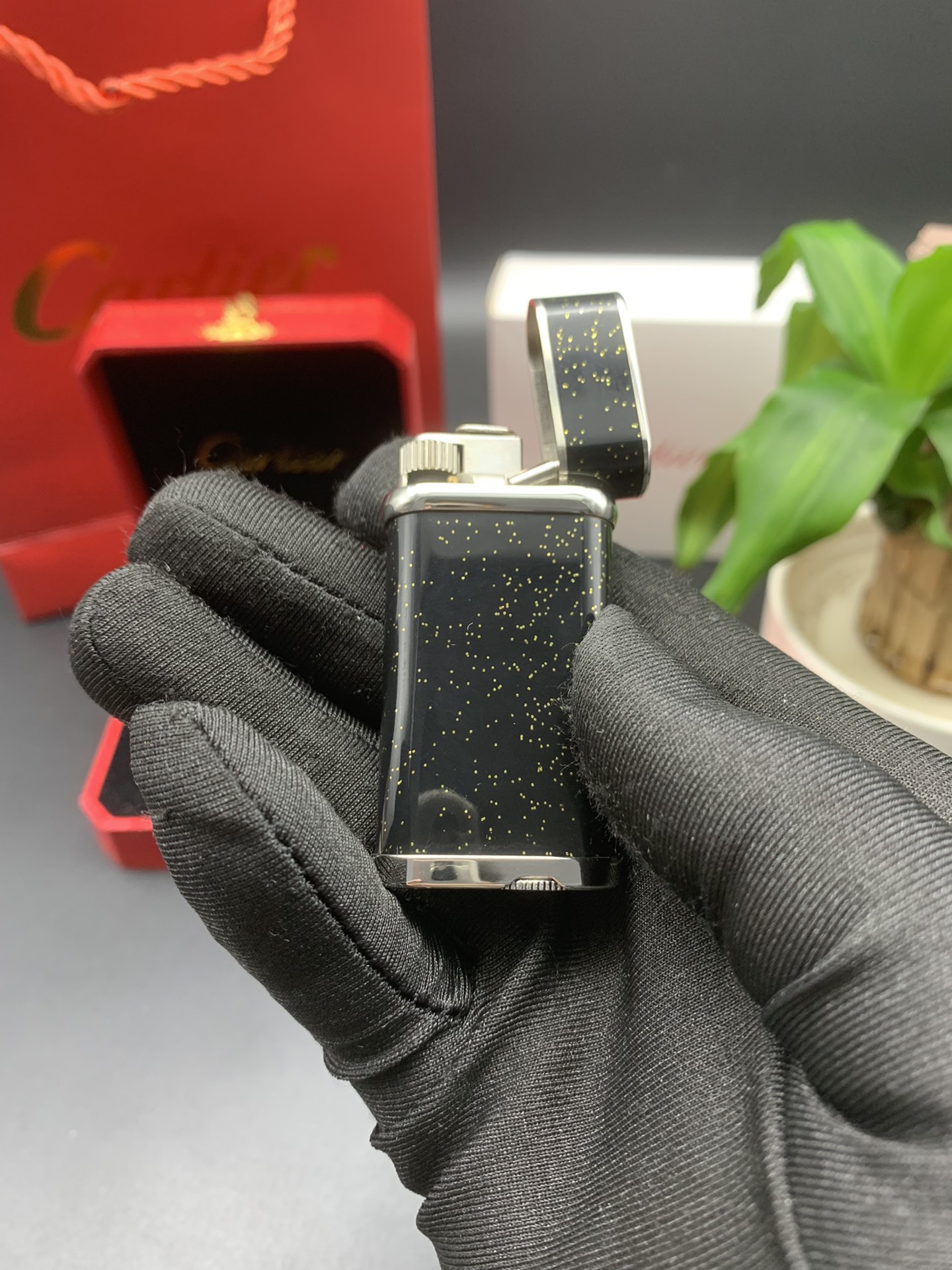 Cartier Lighter Deep Black Lacquer with Silver Dust Sparkle Edition With Gift Box