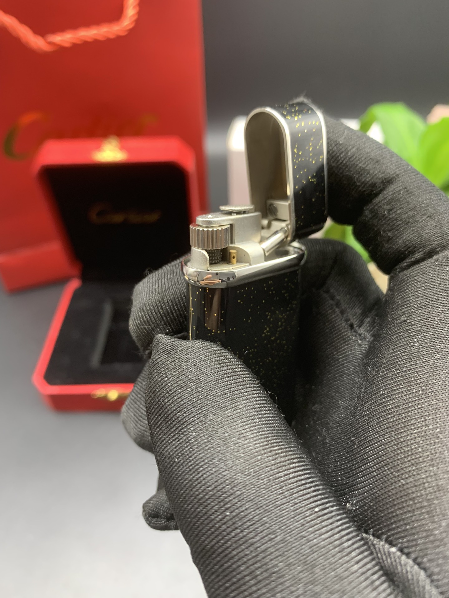 Cartier Lighter Deep Black Lacquer with Silver Dust Sparkle Edition With Gift Box