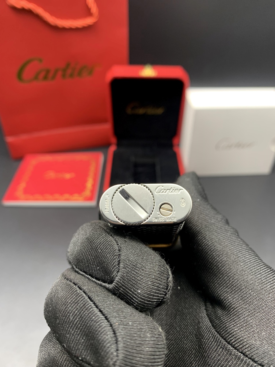 Cartier Lighter Silver Diamond-Pattern with Gold Accent With Gift Box