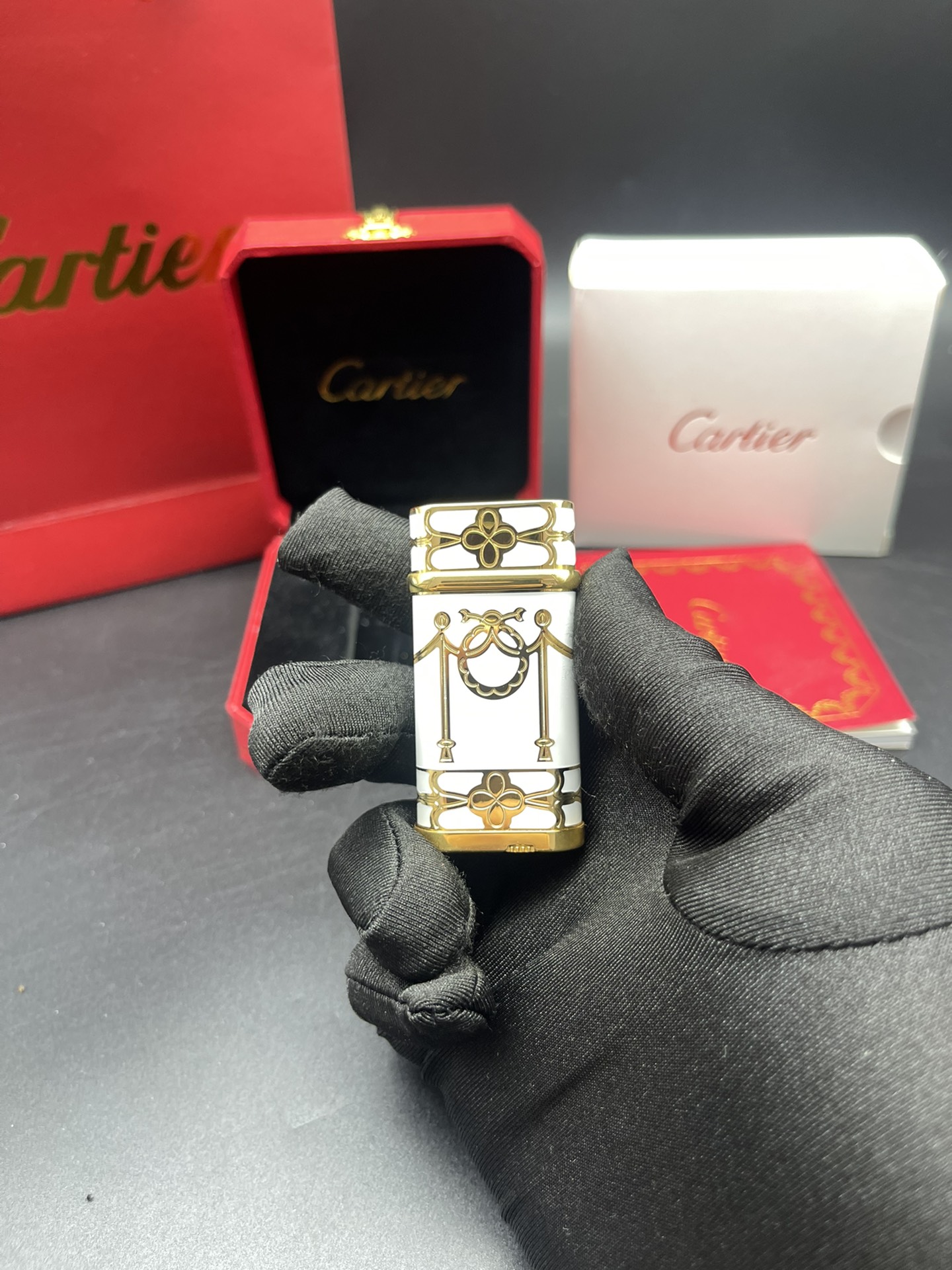 Cartier Lighter White & Gold Regal Ribbon Motif Edition With Gift Box