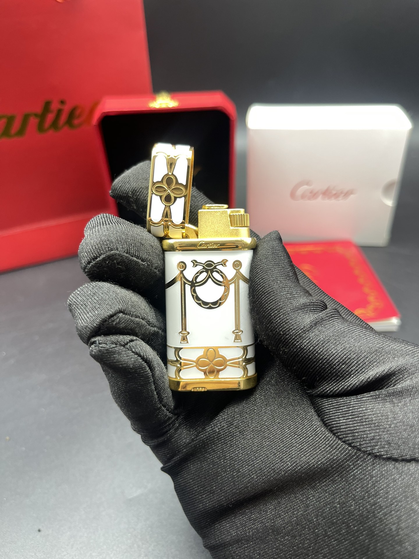 Cartier Lighter White & Gold Regal Ribbon Motif Edition With Gift Box