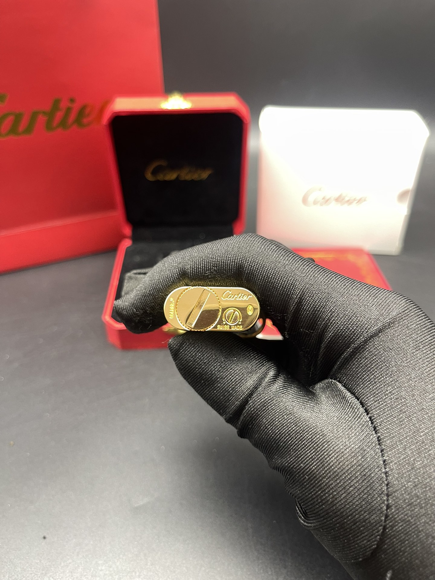 Cartier Lighter White & Gold Regal Ribbon Motif Edition With Gift Box