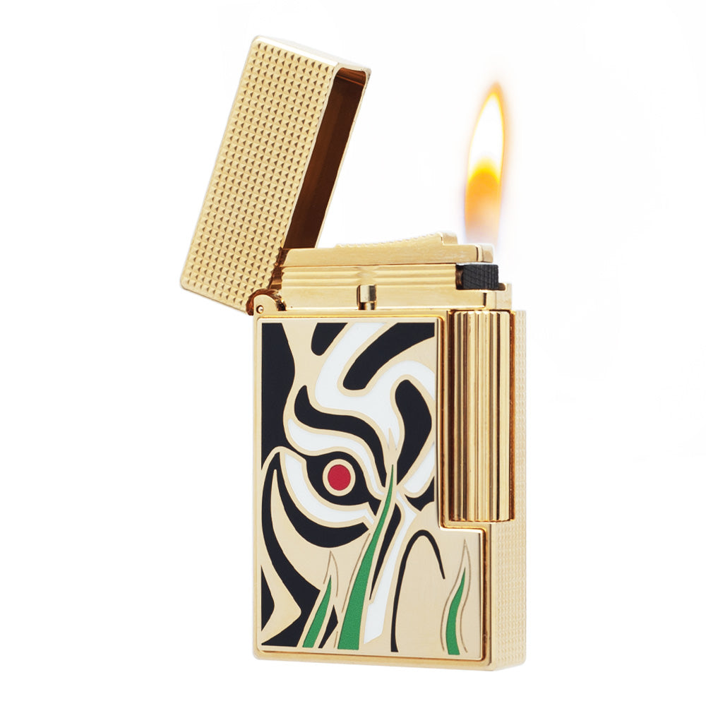 S.T. Dupont Ligne 2 Eye of the Tiger Edition Golden Lighter - Gold · Single Soft Flame - Detail View