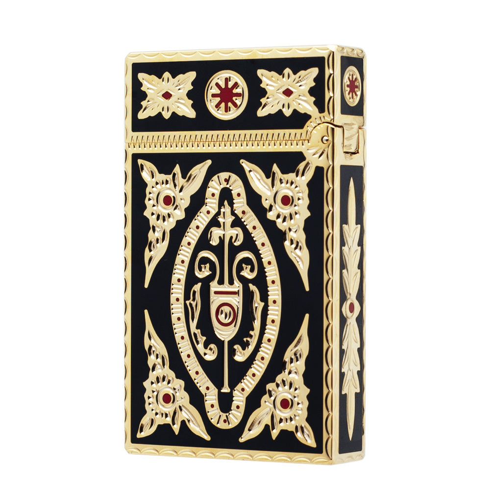 S.T. Dupont Ligne 2 Black & Gold Engraved Palace Style Luxury Lighter - Side View