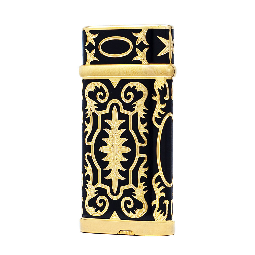 Cartier Black with Gold Engraved Pattern Luxury Lighter - Side View