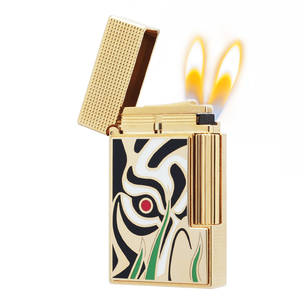 S.T. Dupont Ligne 2 Eye of the Tiger Edition Golden Lighter - Gold · Double Soft Flame - Close-up