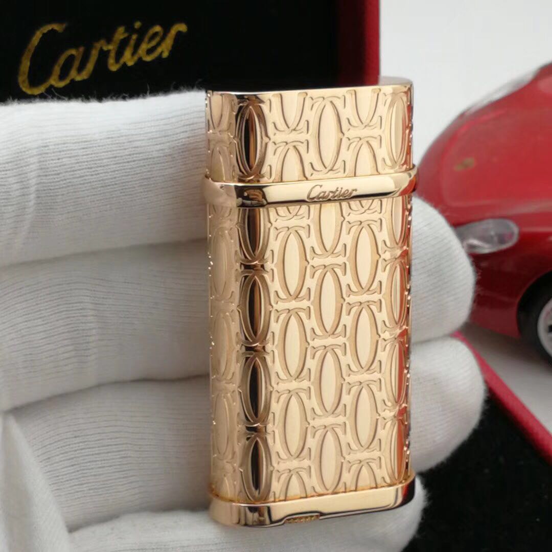 Cartier Full Body C De Engraving Metal Lighter Finish Yellow Gold - Pink Gold - Back View