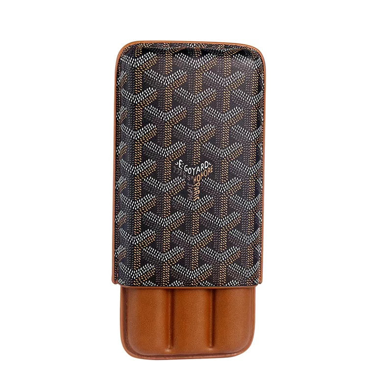 Goyard Luxury Cigar Case with Slot Holder - Brown · Three - Front View