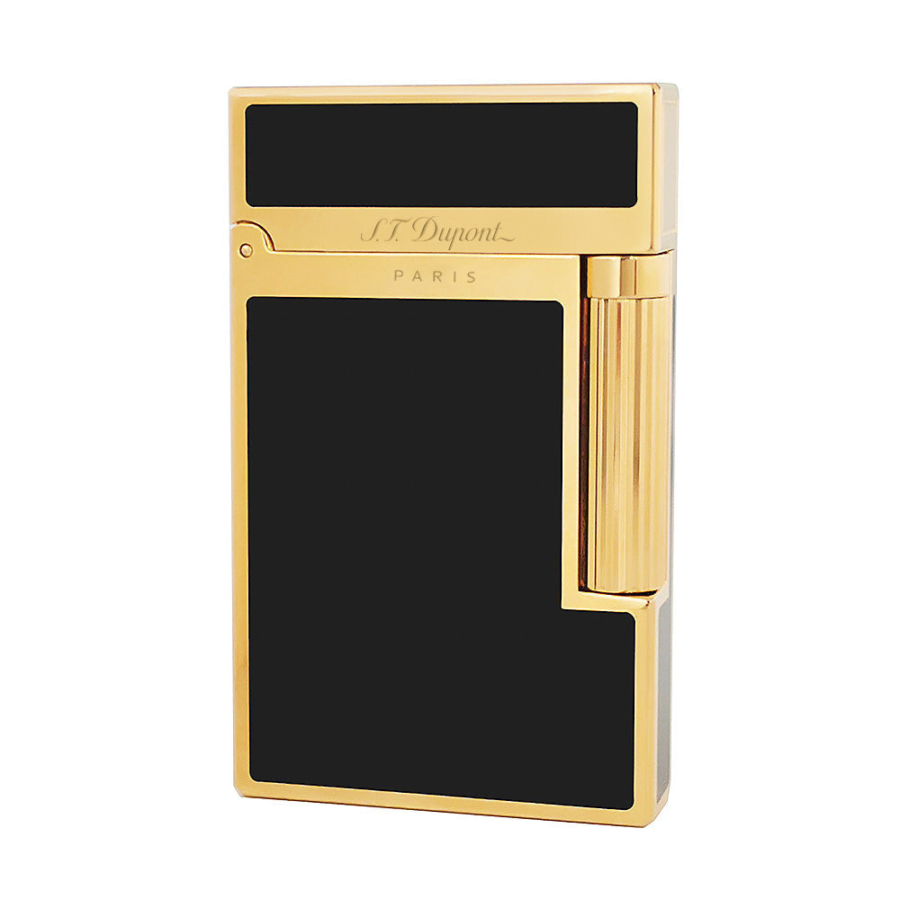S.T. Dupont Ligne 2 Narrow Edge Memorial Vintage Lighter - Black with Gold - Front View