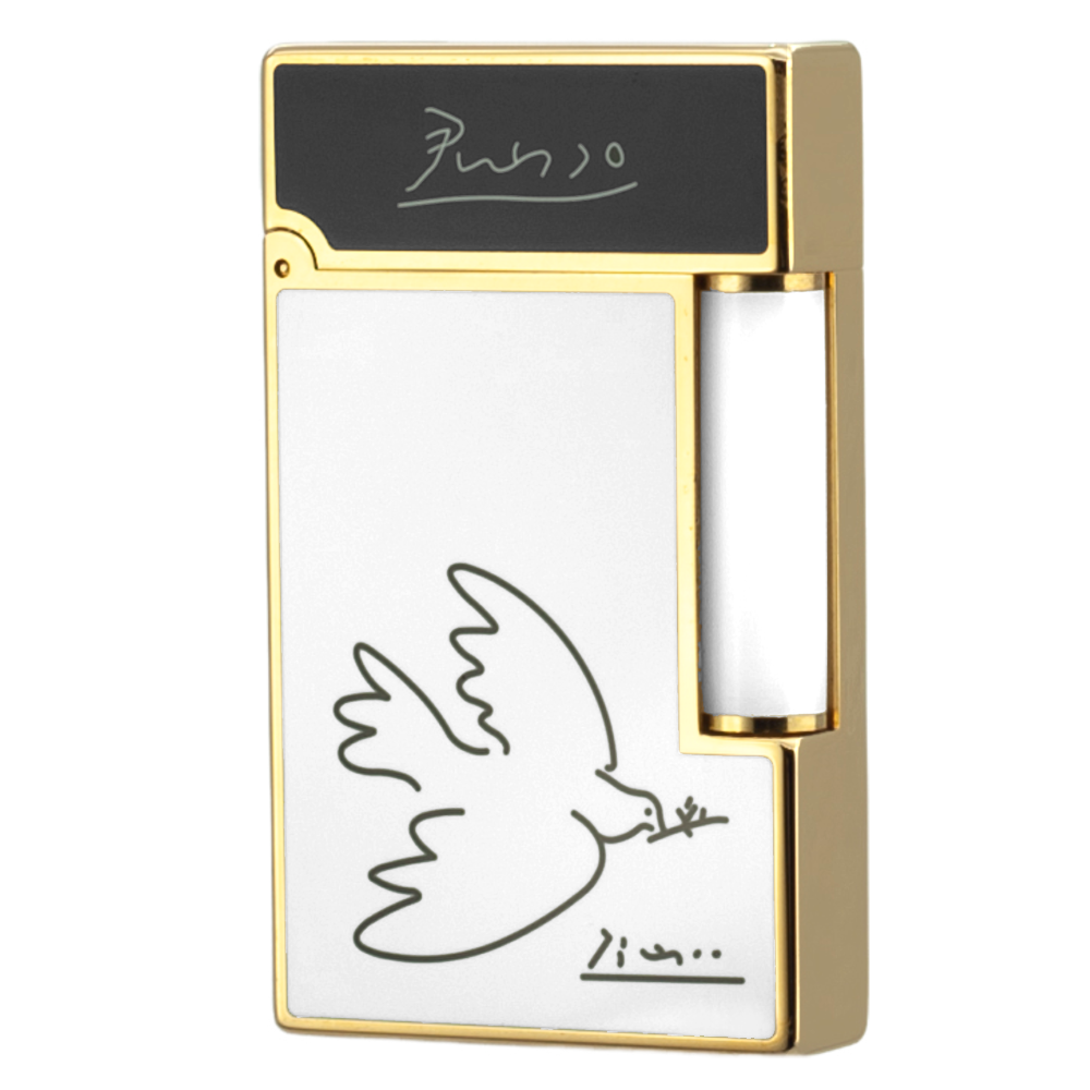 Picasso Peace Dove S.T. Dupont Lighter - White &Gold - Front View