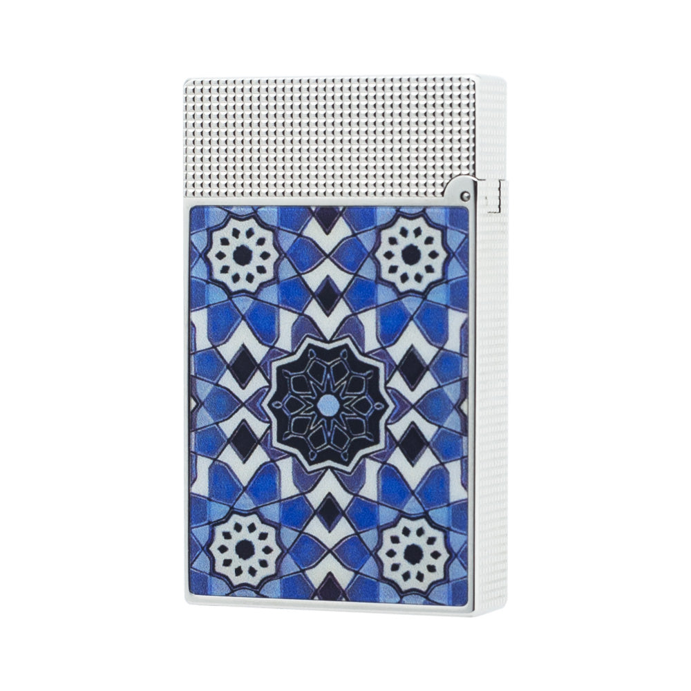 Double Flame S.T. Dupont Ligne 2 Alhambra Collection Blue Mosaic Lighter - Side View