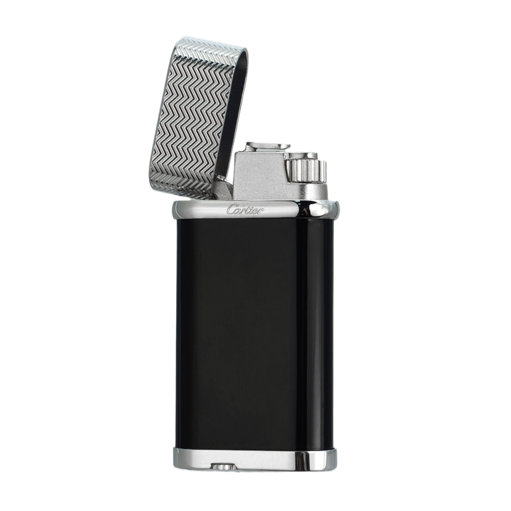 Cartier Lighter Black Lacquer Finish with Silver - Detail View