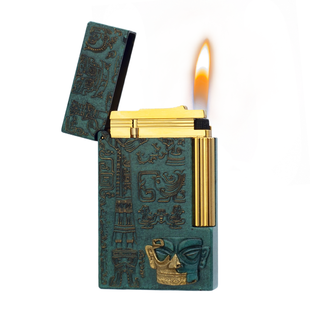 St Dupont Sanxingdui Bronze Head Wearing a Gold Mask Lighter - Close-up