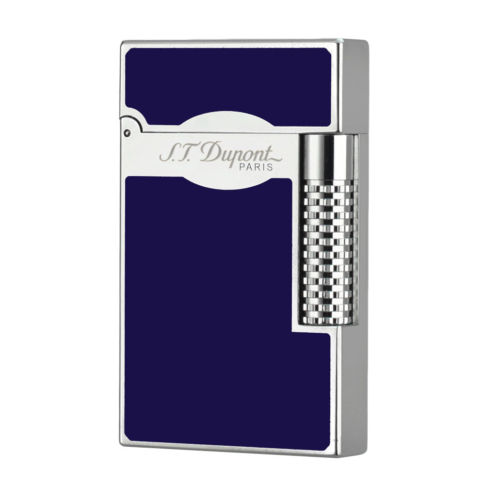 New Dial Wheel Black Classic Paint S.T. Dupont Lighter #128 Black & Blue - Blue silver - Angle View