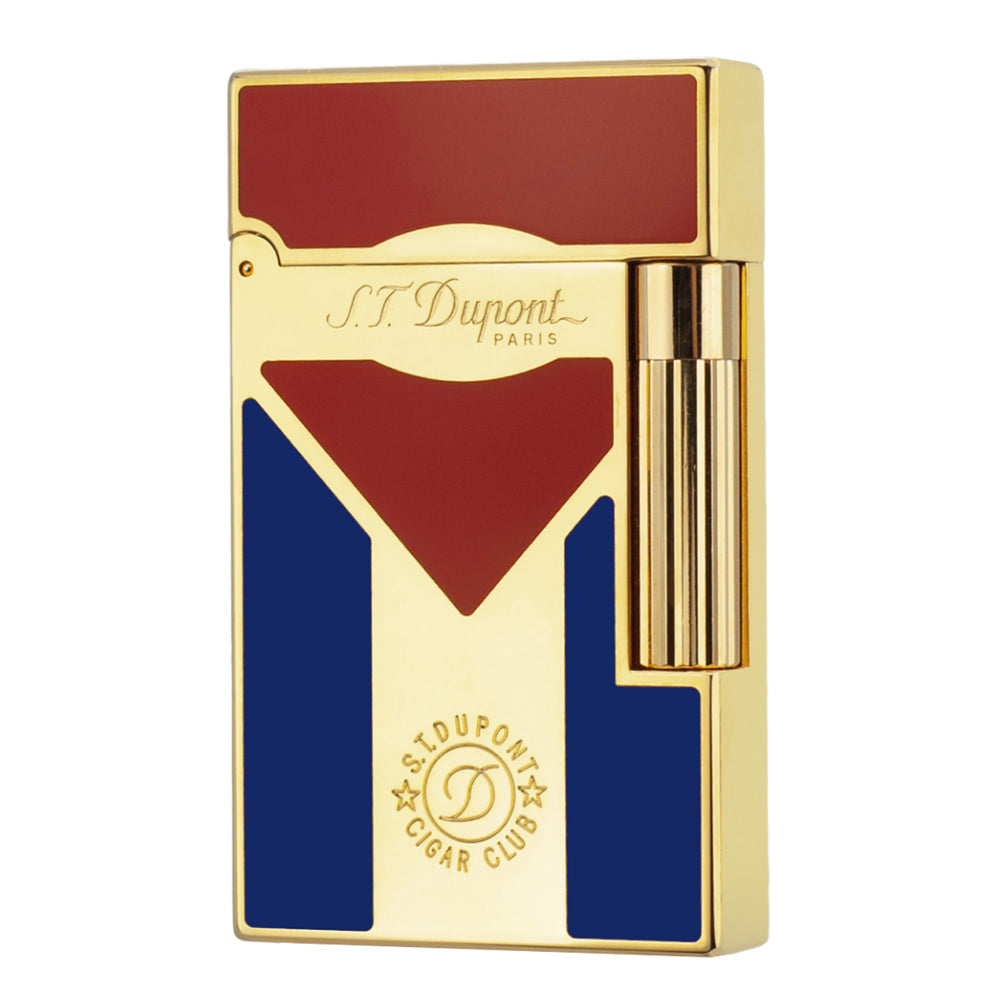 Cuba Flag Lacquer S.T. Dupont Lighter New Model - Gold - Angle View