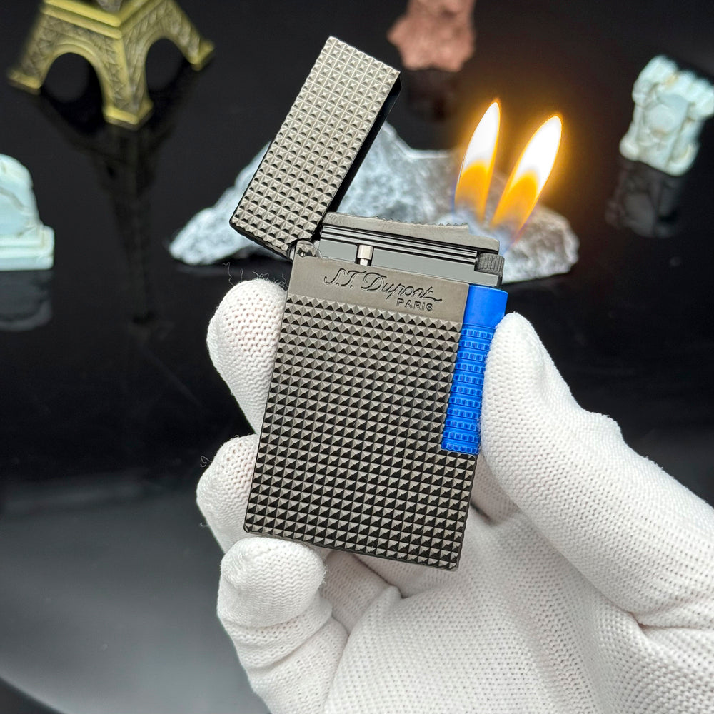 S.T. Dupont Lighter - Le Grand Dupont Diamond head Lighter - Neon Blue · Double Soft Flame - View 10
