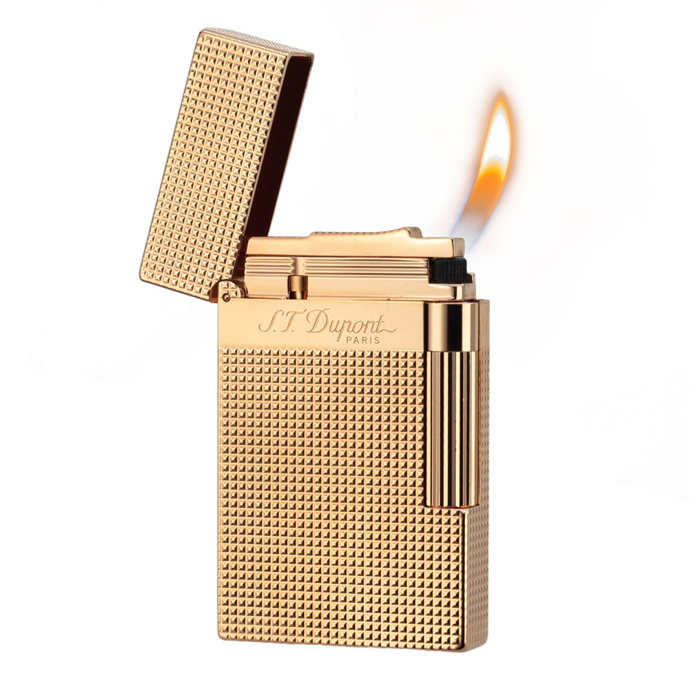 Slant Fire S.T Dupont Ligne 2 New Lattice Wide Edge Lighter - Rose Gold - Front View