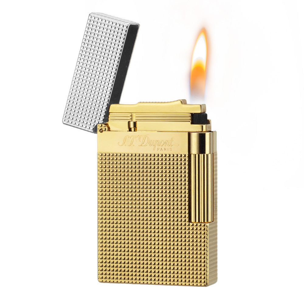 New Lattice Wide Edge S.T Dupont Ligne 2 Lighter - Gold with Silver · Single Soft Flame - View 23