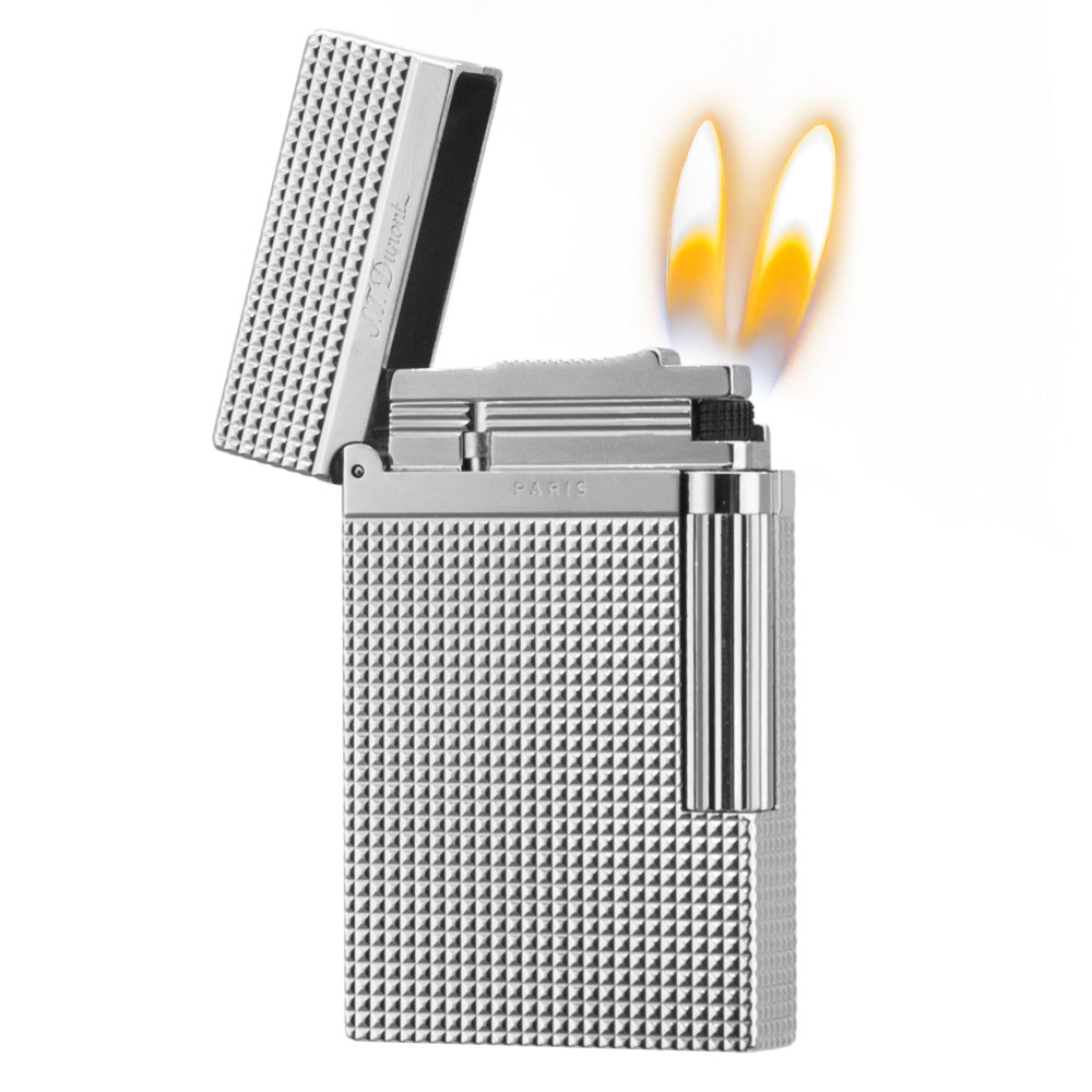 Dupont Ligne 2 Memorial Tobacco Lighter Lattice - Silver · Double soft flame - View 9