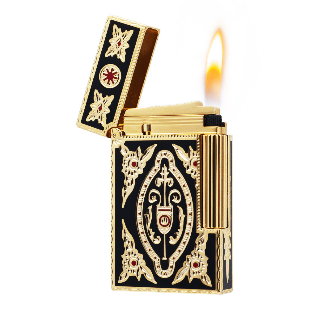S.T. Dupont Ligne 2 Black & Gold Engraved Palace Style Luxury Lighter - Detail View