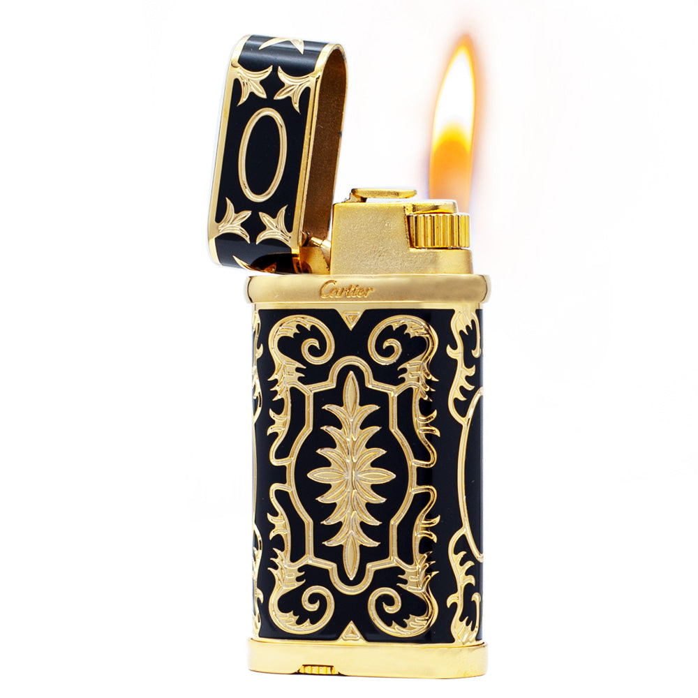 Cartier Black with Gold Engraved Pattern Luxury Lighter - Detail View
