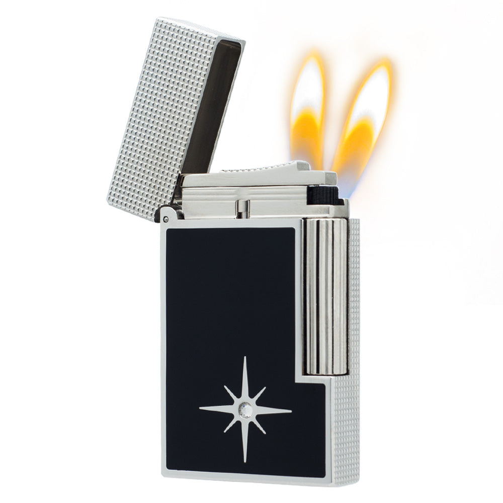 Double Flame S.T. Dupont Ligne 2 Black Lacquer Star Lighter - Detail View