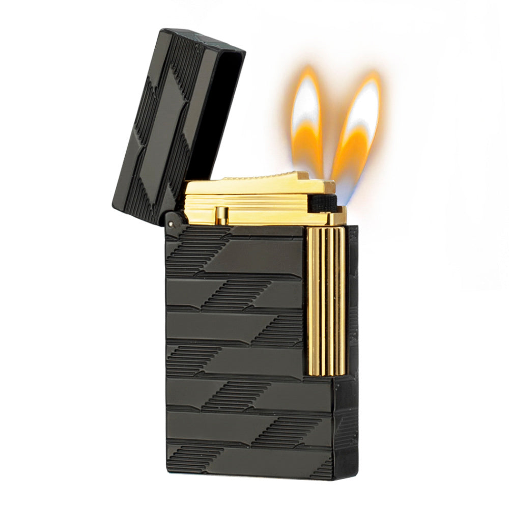 S.T. Dupont Ligne 2 Monogram Guilloche Lighter - Black · Double Soft Flame - Back View