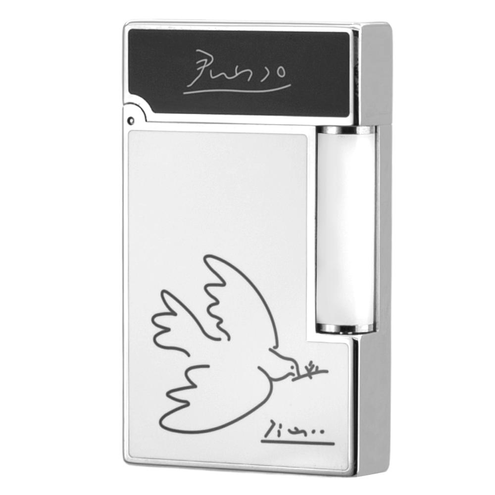 Picasso Peace Dove S.T. Dupont Lighter - White&Silver - Angle View