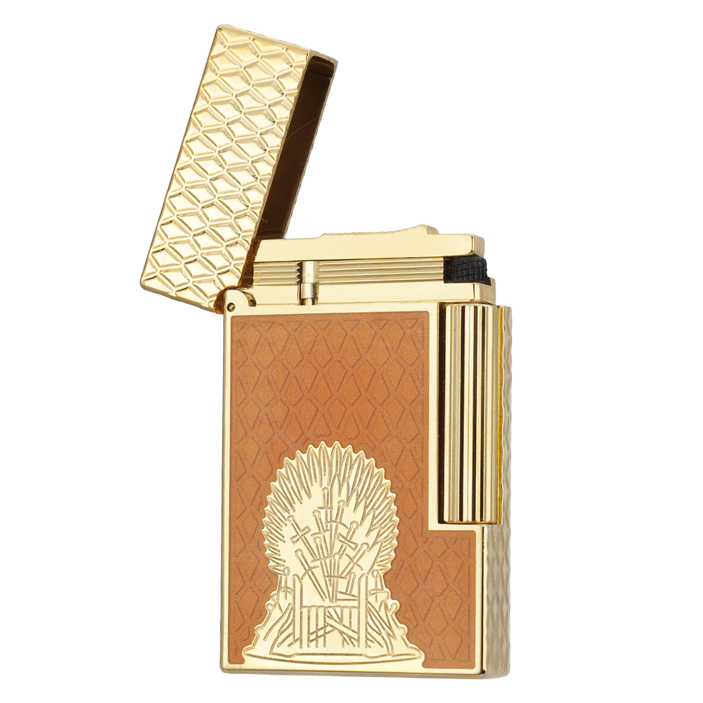 Double Flames S.T. Dupont Ligne 2 Game of Thrones Lighter – Fire Orange with Dragon Scale Design - Detail View