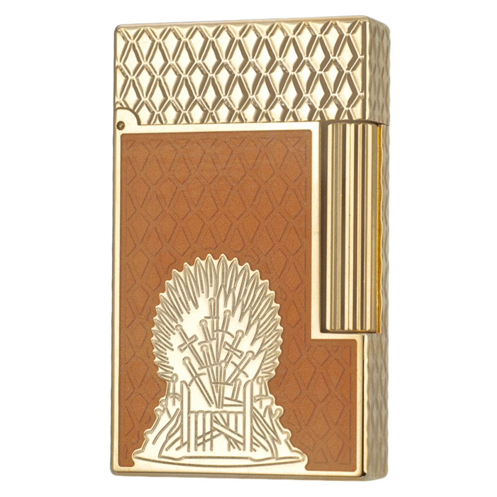 Double Flames S.T. Dupont Ligne 2 Game of Thrones Lighter – Fire Orange with Dragon Scale Design - Orange Gold - Front View