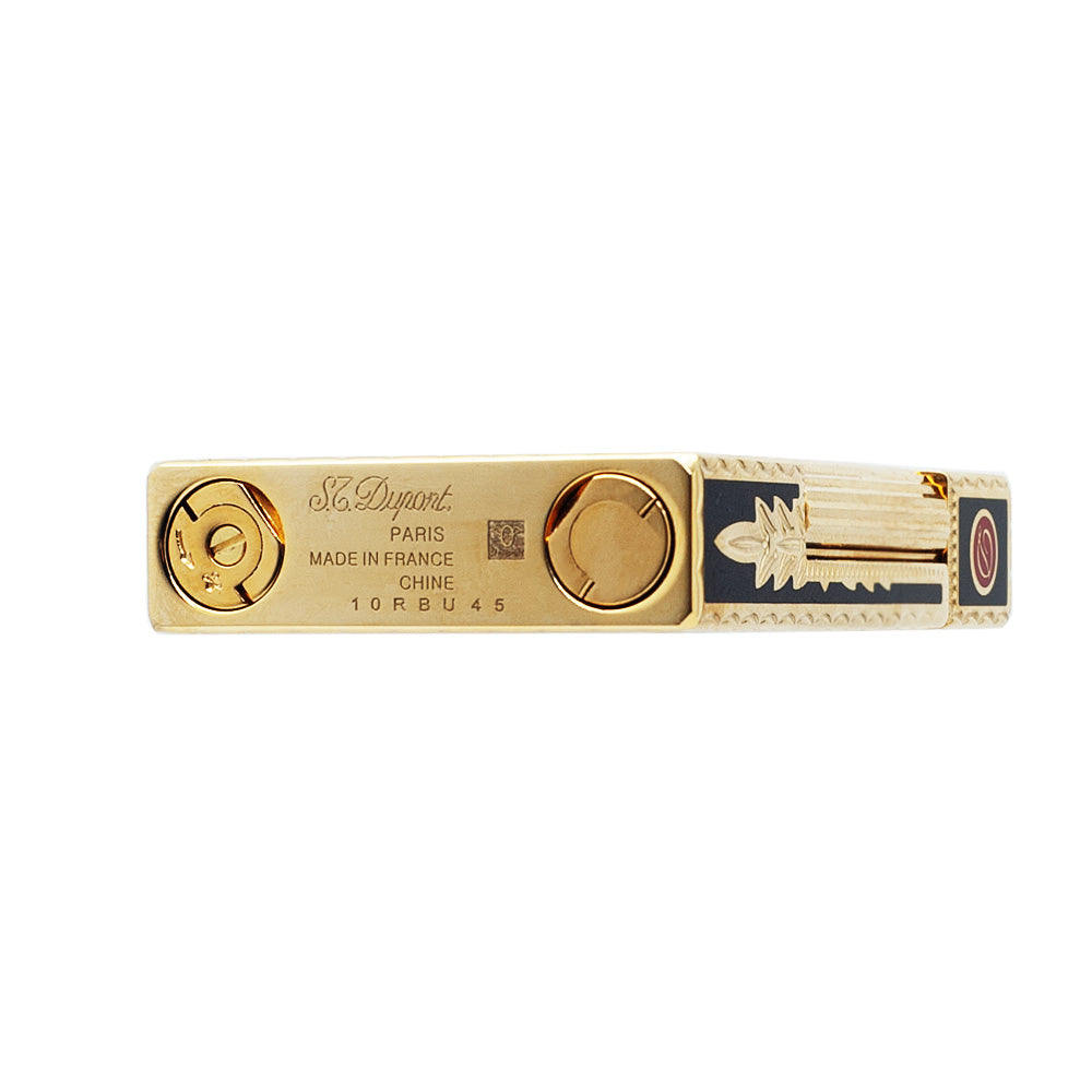 S.T. Dupont Ligne 2 Black & Gold Engraved Palace Style Luxury Lighter - Angle View