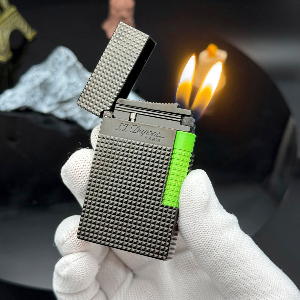 S.T. Dupont Lighter - Le Grand Dupont Diamond head Lighter - Neon Green · Double Soft Flame - View 8