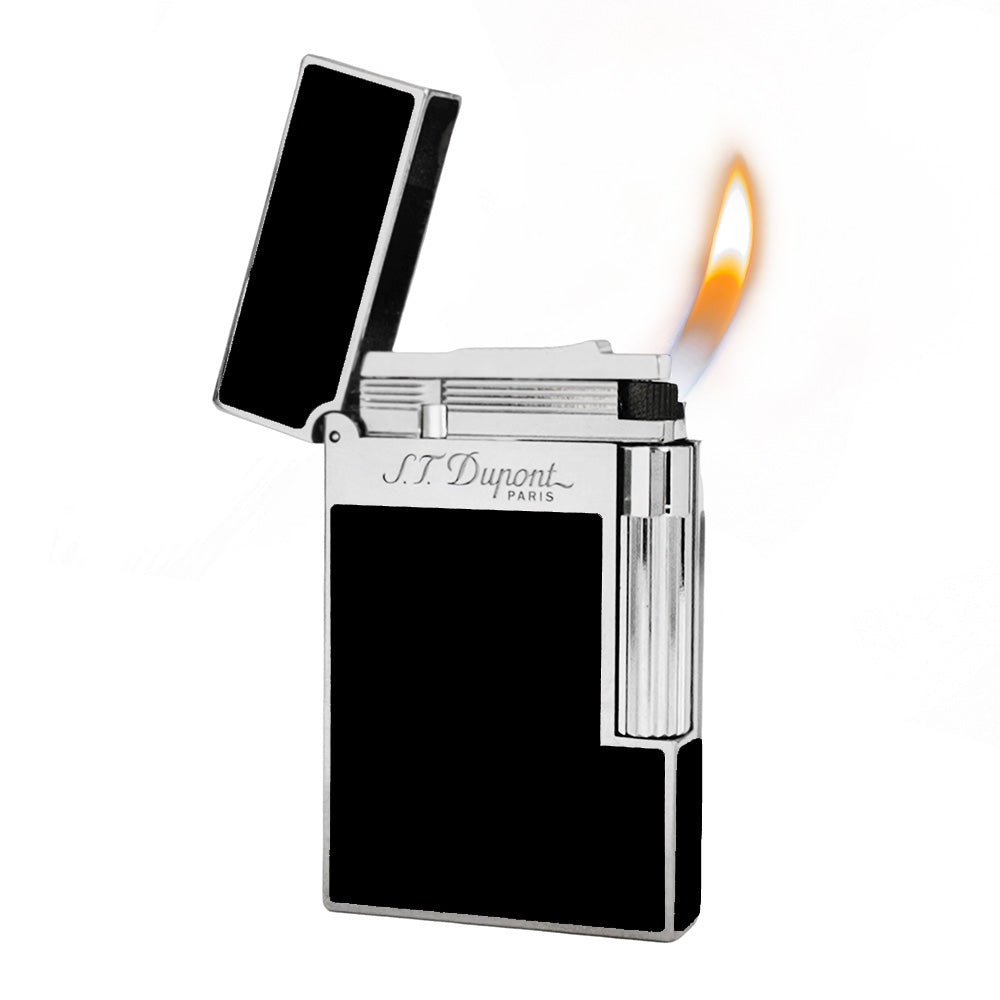Slant Fire ST Dupont Ligne 2 Lighter Black Lacquer - Silver - Front View