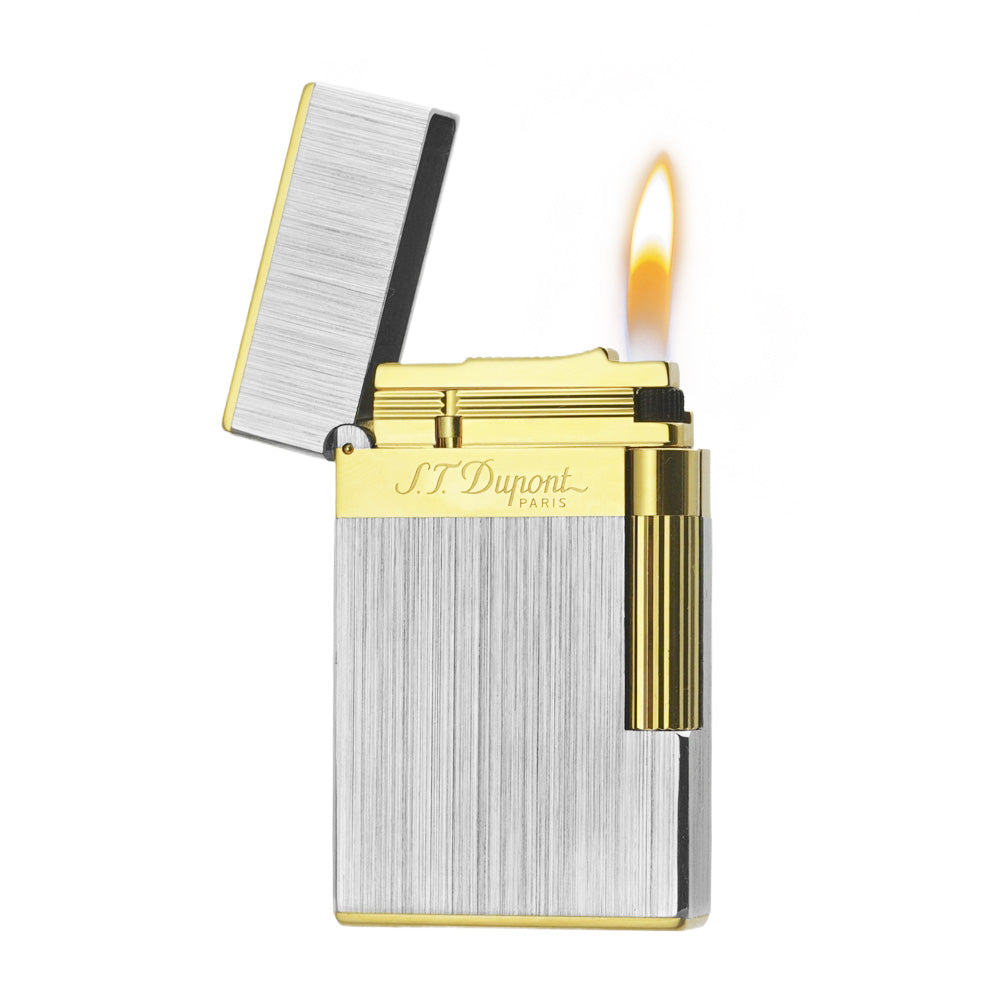 NEW Wide Brass Brushed S.T.Dupont Metal Lighter - Detail View